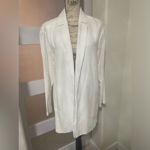 EILEEN FISHER White Linen Blend Notch Collar Blazer S/P NWT - Picture 2 of 9